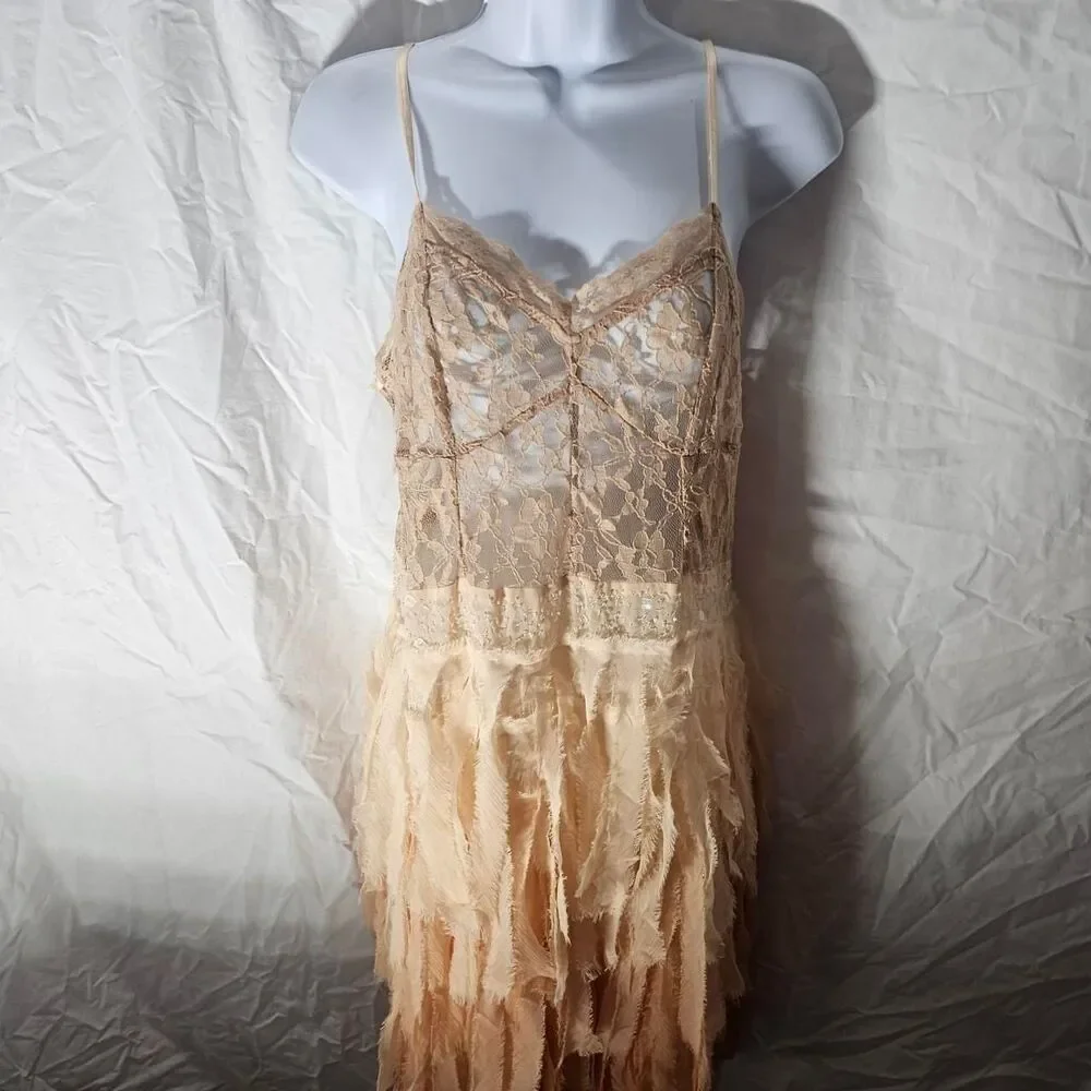 Free people feather lace fairy peach whimsical dress